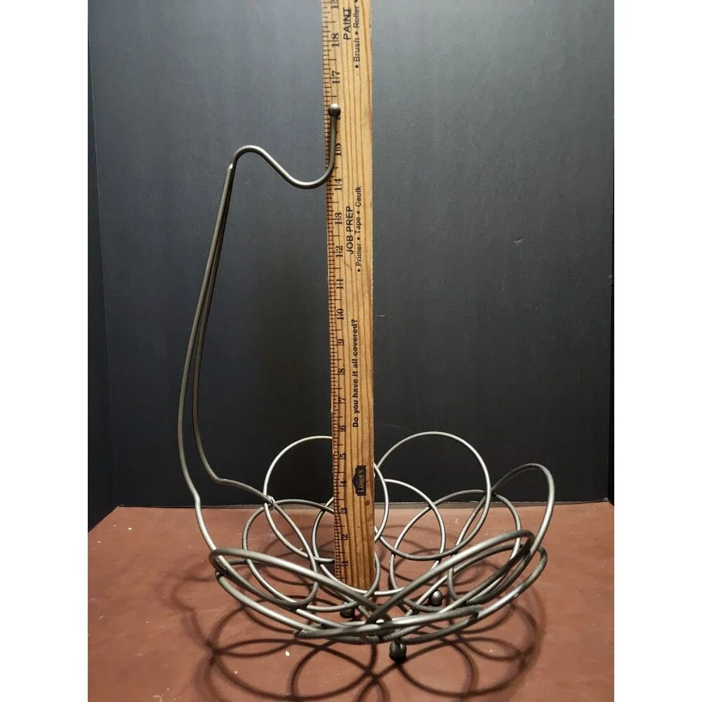 Metal Abstract Countertop Fruit Holder Rack, Silver, 17 in